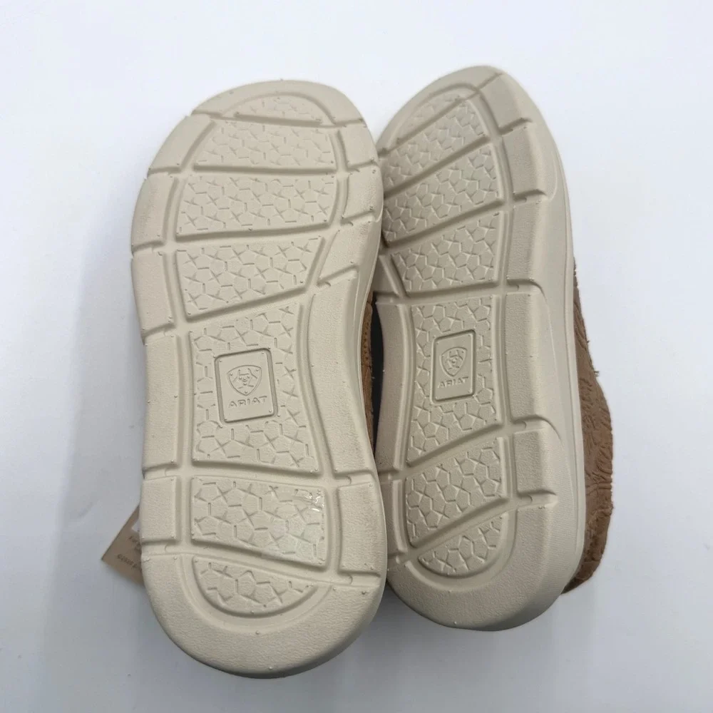 Ariat Hilo Kids Youth 12 Tan Floral Emboss Leather Slip On Shoes NWT